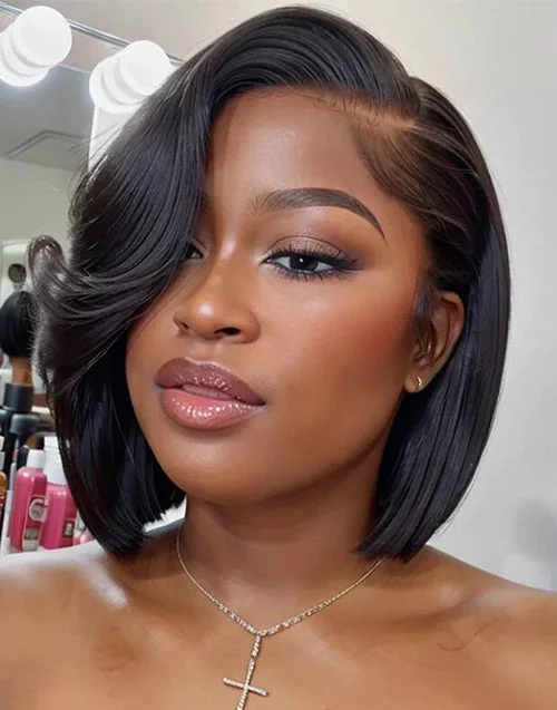 Mature Boss Straight Pixie Cut Wig With Swept Bangs Pre Cut Lace Glueless Wig