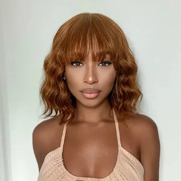 #30 Body Bob Ocean Wave Wig With Bangs Full Machine Made 14 Inch
