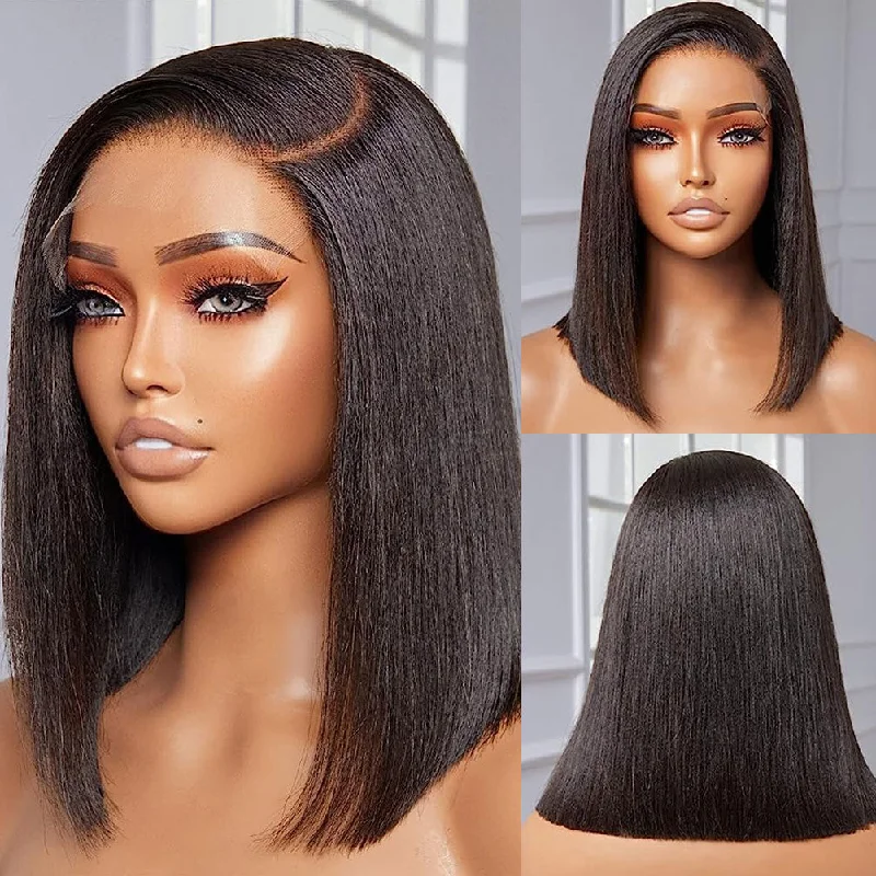 Bob Wigs for Apple - Shaped Figures 5x5 Closure Preplucked Virgin Human Hair Lace Wig | Side Part Yaki Bob Bob Wigs for Apple - Shaped Figures 5x5 Closure Preplucked Virgin Human Hair Lace Wig | Side Part Yaki Bob