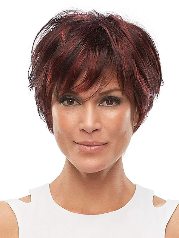 Short wig with auburn highlights for a warm and rich color Mariska | Synthetic Lace Front Wig (HT)