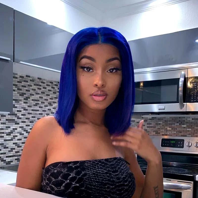 Bob Wigs for Halloween Costumes Blue Bob Wig Lace Front Human Hair for African American Surprisehair Bob Wigs for Halloween Costumes Blue Bob Wig Lace Front Human Hair for African American Surprisehair