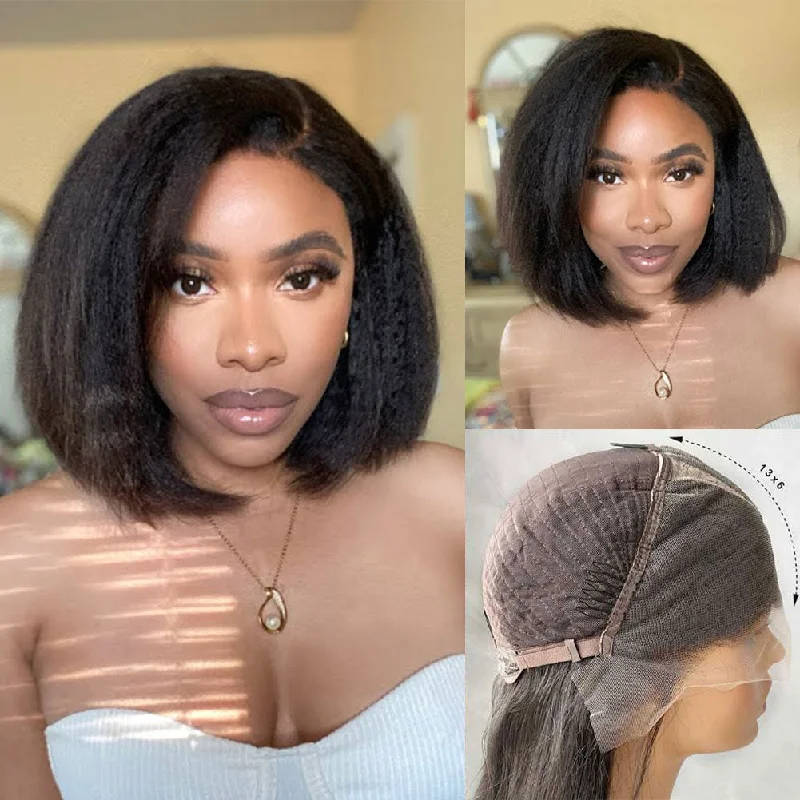 Bob Wigs for Social Media - Worthy Outfits 13x6 3D FULL FRONTAL Skin Melt Lace Preplucked Human Hair Lace Front Kinky Bob Wig Bob Wigs for Social Media - Worthy Outfits 13x6 3D FULL FRONTAL Skin Melt Lace Preplucked Human Hair Lace Front Kinky Bob Wig