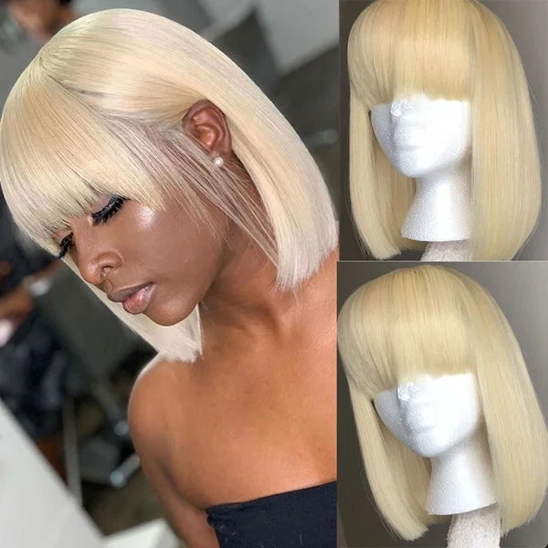 613 Blonde Straight Hair Bob Wig with Bangs Brazilian Remy Hair Short Human Hair Wigs for Women 613 Blonde Straight Hair Bob Wig with Bangs Brazilian Remy Hair Short Human Hair Wigs for Women