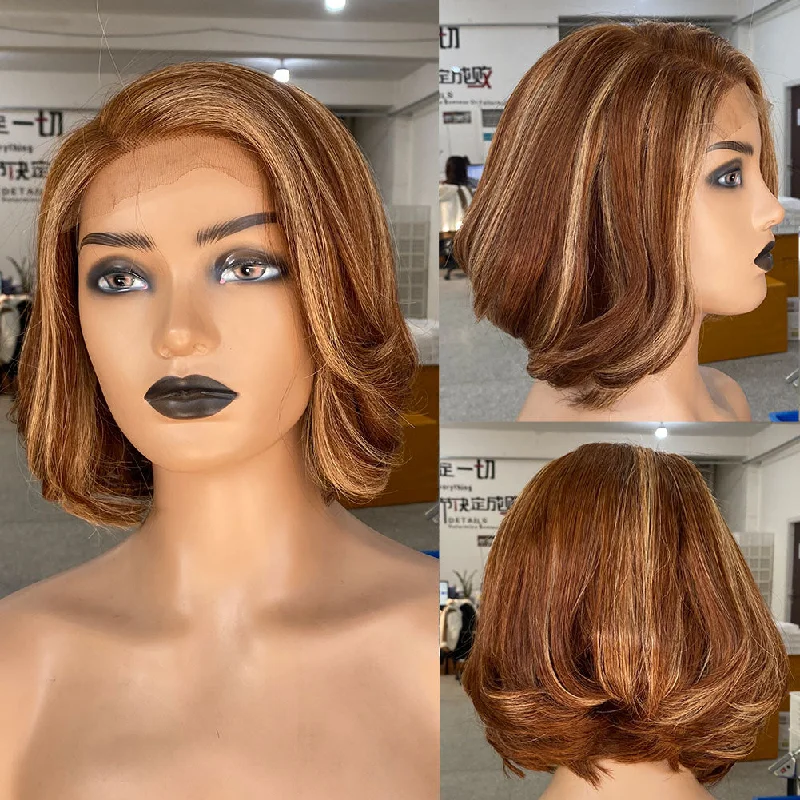 Bob Wigs for Bridesmaids 13x4|13x6 Short Pre-styled Highlight Wavy Human Hair Lace Front Wig Bob Wigs for Bridesmaids 13x4|13x6 Short Pre-styled Highlight Wavy Human Hair Lace Front Wig