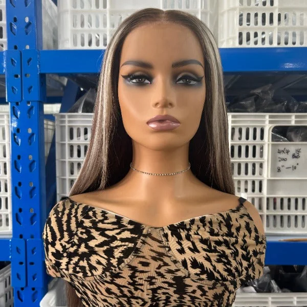 Pre-cut Lace Brown Wig With Blonde Highlight Wear Go Glueless Wig Straight 4x6 HD Lace Wig Preplucked with Natural Hairline Pre-cut Lace Brown Wig With Blonde Highlight Wear Go Glueless Wig Straight 4x6 HD Lace Wig Preplucked with Natural Hairline