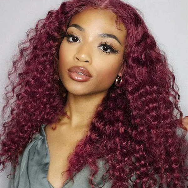 Glueless Color Wigs Water Wave 99J Burgundy Color Wear Go Glueless Wig Pre-cut Lace Wig Preplucked 4x6 Lace Wig Glueless Color Wigs Water Wave 99J Burgundy Color Wear Go Glueless Wig Pre-cut Lace Wig Preplucked 4x6 Lace Wig