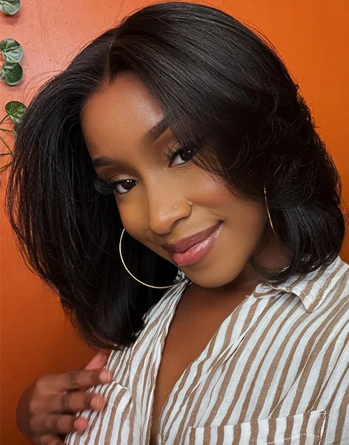 Straight Layered Cut Short Bob Glueless Wig 13×5 Pre Cut Lace Front Human Hair Wig
