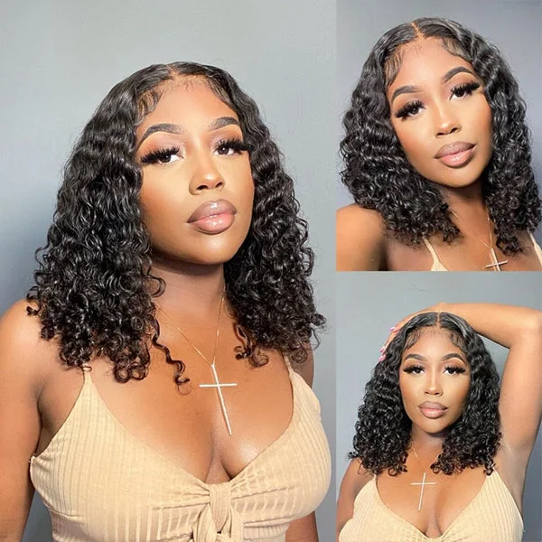 Deep Wave Guleless Wig Short Bob Wig 4x4 Pre-cut Lace Closure Wig