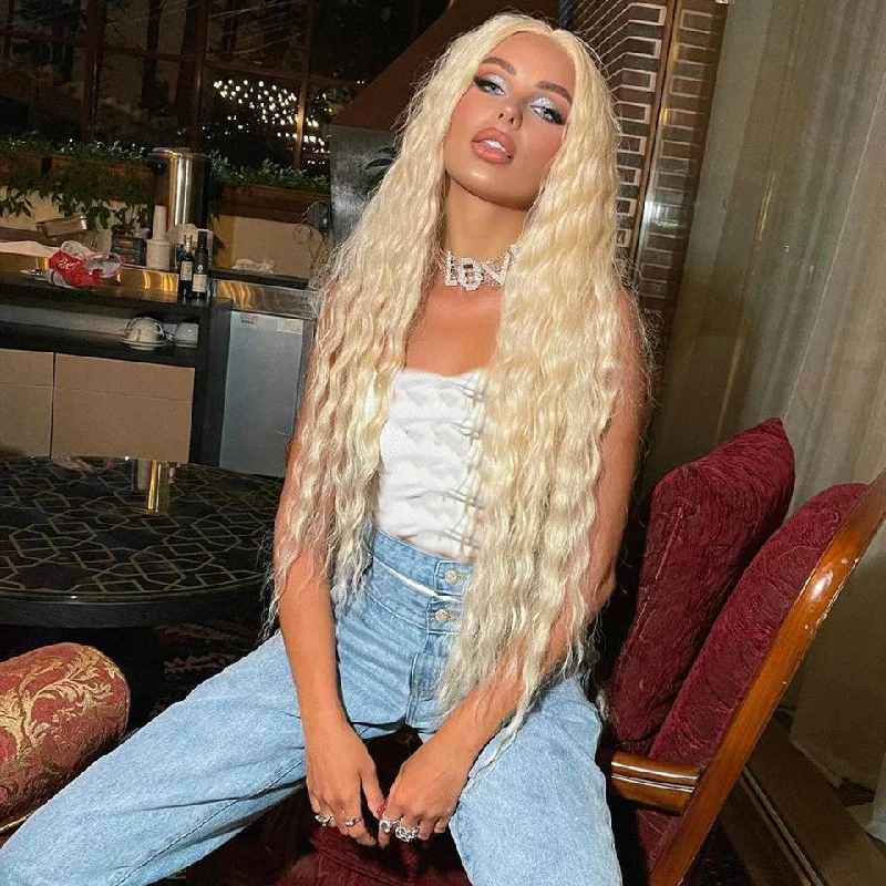 Peruvian Hair Blond Color Deep Wavy Lace Front Wig