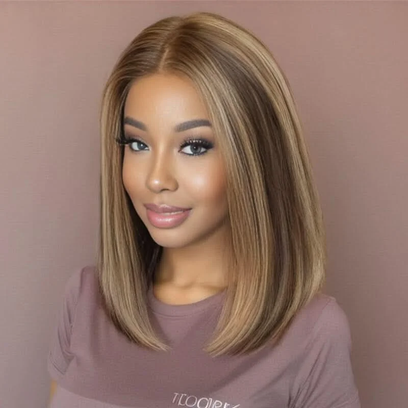 Bob Wigs for Acting Performances​ 4x4 Lace Front BOB Wig Straight Honey Blonde Highlight