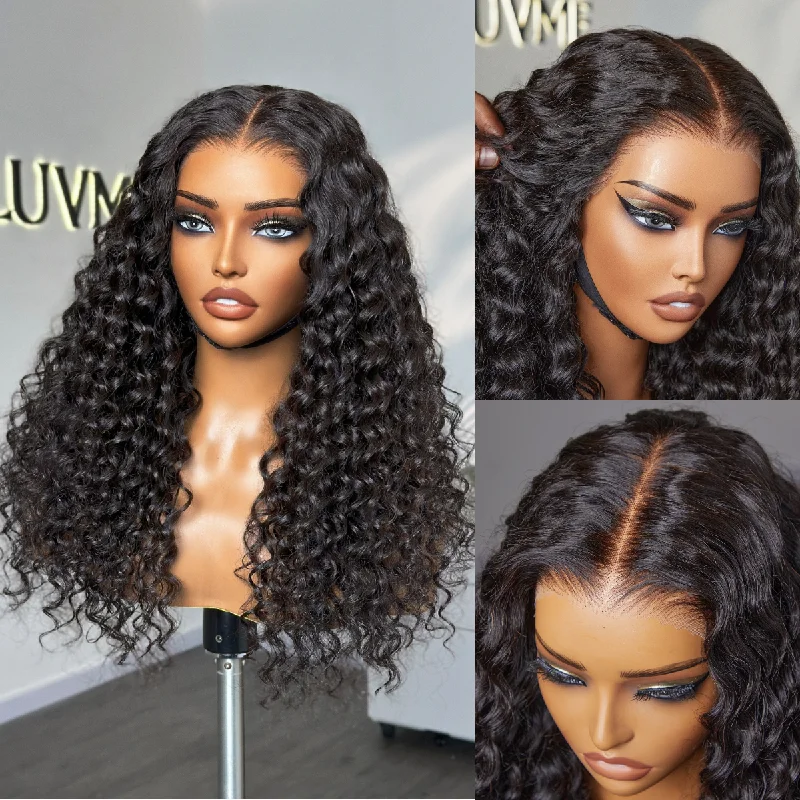 Curly wig with a water - wave texture for a unique and stylish choice ReadytoGo Super Natural Hairline Deep Wave Glueless 4x4 Closure Lace Wig Middle Part