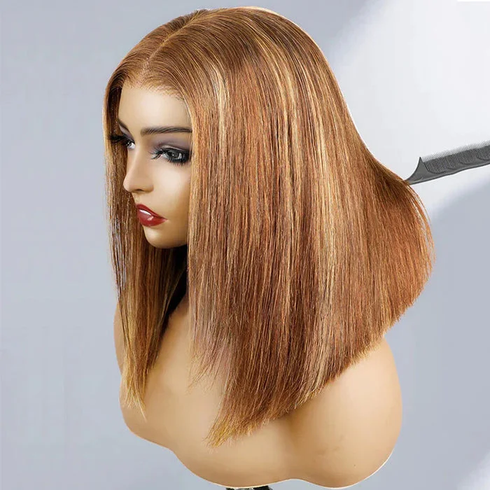 Lumiere New Highlight Colored Human Hair 13x4 Transparent Lace Front Short Bob Wigs For Women