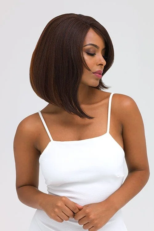 Adjustable - cap medium - length wig for a comfortable fit Auburn and brown lace front wig: Sima