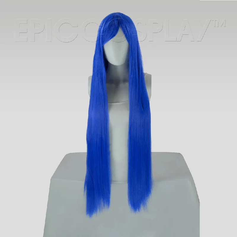 Long - length wig with a curly fringe for a playful and youthful vibe Persephone - Dark Blue Wig Long - length wig with a curly fringe for a playful and youthful vibe Persephone - Dark Blue Wig