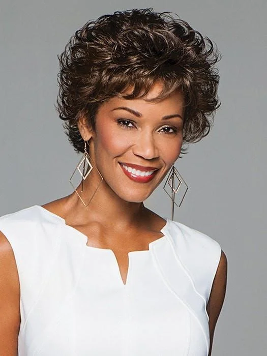 Short wig with a curly texture for a playful and youthful vibe Precedence | Synthetic Wig (Hand-Tied Top) Short wig with a curly texture for a playful and youthful vibe Precedence | Synthetic Wig (Hand-Tied Top)