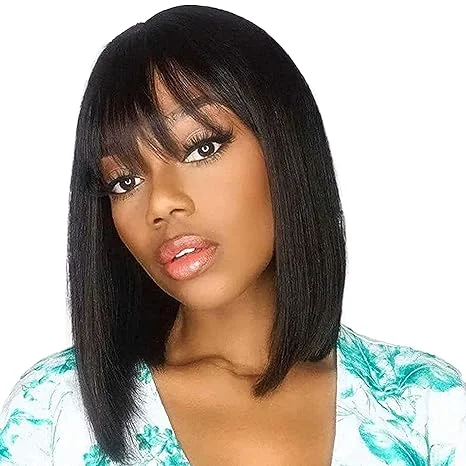Lumiere A1 Customized 14 Inch Short Straight Bob Wig Full Machine Made None Lace Wigs With Bang Lumiere A1 Customized 14 Inch Short Straight Bob Wig Full Machine Made None Lace Wigs With Bang