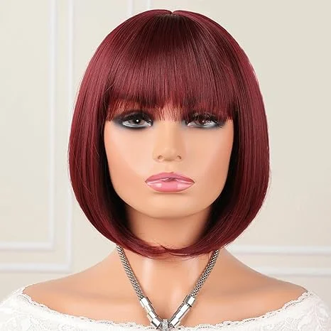 Lumiere A1 Customized Red Color #Burg Bob Wig with Bangs 14 inch Short Bob Wigs for Women Straight Bob Full Machine Wig Lumiere A1 Customized Red Color #Burg Bob Wig with Bangs 14 inch Short Bob Wigs for Women Straight Bob Full Machine Wig