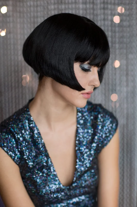 Adjustable - cap short wig for a customized and comfortable fit Louise Brooks style wig, short black bob: Brooks Adjustable - cap short wig for a customized and comfortable fit Louise Brooks style wig, short black bob: Brooks