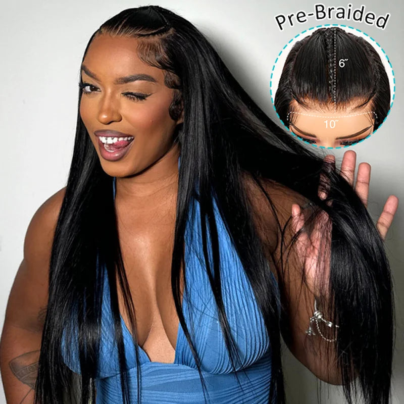 Pre-Braided Glueless Put On & Go 10x6 Parting Max Lace Frontal Wig Advance Baby Hair Pre-Everything Human Hair Braids Straight Hairstyle Pre-Braided Glueless Put On & Go 10x6 Parting Max Lace Frontal Wig Advance Baby Hair Pre-Everything Human Hair Braids Straight Hairstyle