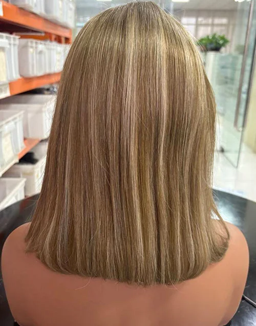 Highlight Ash Blonde Short Bob Straight 13x6 Lace Front Human Hair Glueless Wig