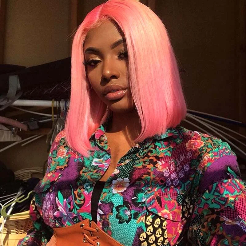 Bob Wigs for Acting Performances Light Pink Bob Lace Front Wig Human Hair for Black Women Surprisehair Bob Wigs for Acting Performances Light Pink Bob Lace Front Wig Human Hair for Black Women Surprisehair