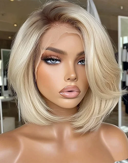 Dark Root Ombre Ash Blonde Straight Layer Cut 13x4 Lace Front Bob Wig High Quality Human Hair Dark Root Ombre Ash Blonde Straight Layer Cut 13x4 Lace Front Bob Wig High Quality Human Hair
