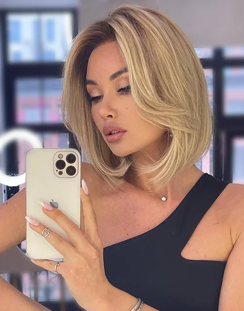 Ombre Blonde layered 13x4 5x5 Lace Bob Wig With Dark Root Human Hair