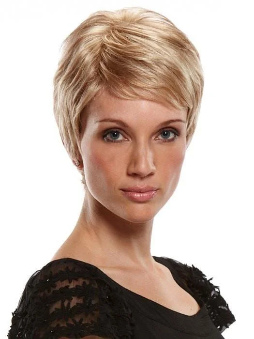 Human hair wig with bangs for a natural look Simplicity Petite | Synthetic Wig (Basic Cap)