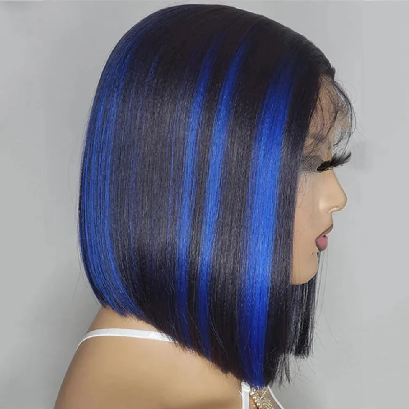 Lumiere Highlight Blue & Highlight Red 13x4 Lace Front Straight Bob Wig Human Hair Transparent Lace Frontal Wigs For Black Women HDZ Lumiere Highlight Blue & Highlight Red 13x4 Lace Front Straight Bob Wig Human Hair Transparent Lace Frontal Wigs For Black Women HDZ