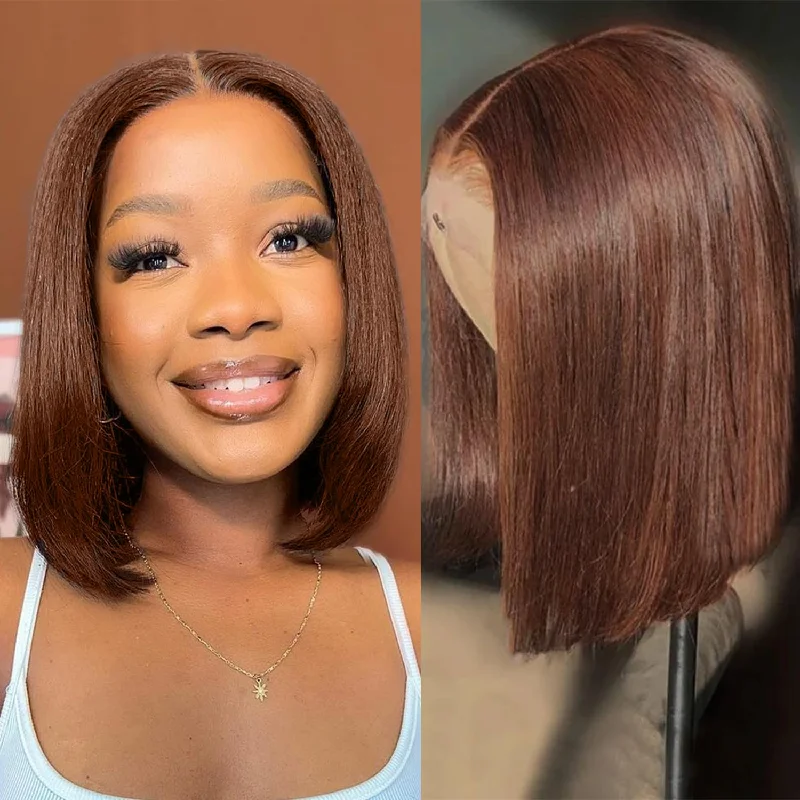 Lumiere A1 Customized #4 Brown 4x4 Lace Silky Straight Part Hairline Wig Lace Bob Wig Can Part Anyway Lumiere A1 Customized #4 Brown 4x4 Lace Silky Straight Part Hairline Wig Lace Bob Wig Can Part Anyway
