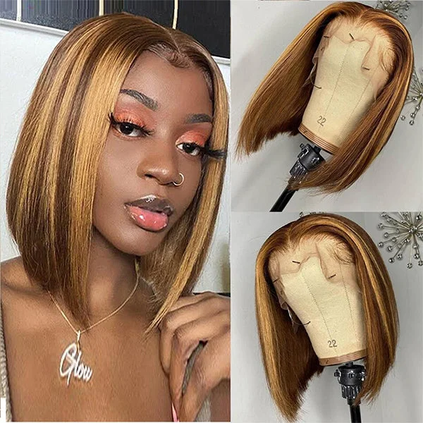Highlight Bob Wig 4x4 Lace Closure Wig Straight Human Hair Wig