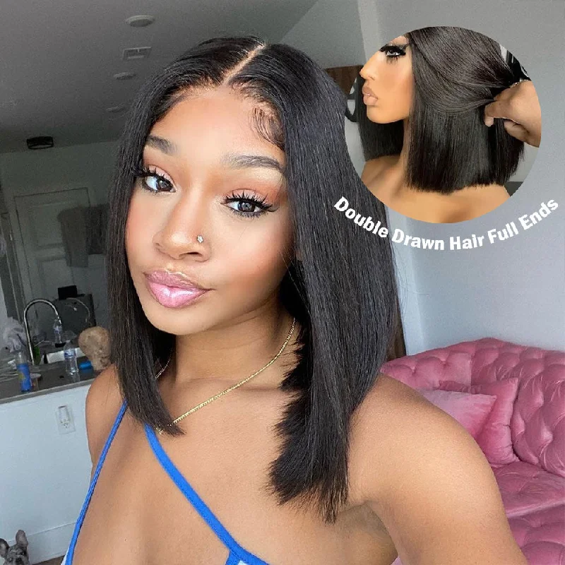 Bob Wigs for Singers on Stage​ Double Drawn 250% Human Hair 4X4/13x4 Lace Wig Full End Straight Hair Bob Wig