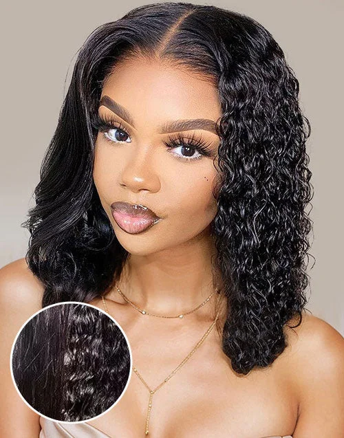 Wet and Wavy | Water Wave 7x5 Pre Cut Lace Glueless Middle Part Short Wig Human Hair