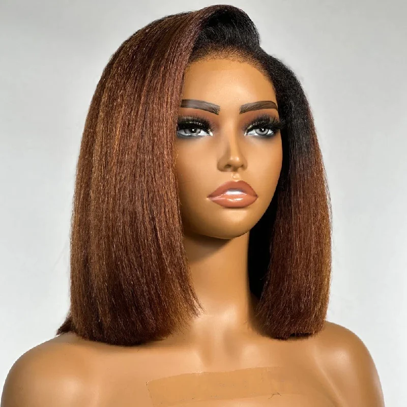 Bob Wigs for Asian Women Full Lace Fake Scalp Free Parting Preplucked Human Hair Ombre Brown Kinky Bob Wig Bob Wigs for Asian Women Full Lace Fake Scalp Free Parting Preplucked Human Hair Ombre Brown Kinky Bob Wig
