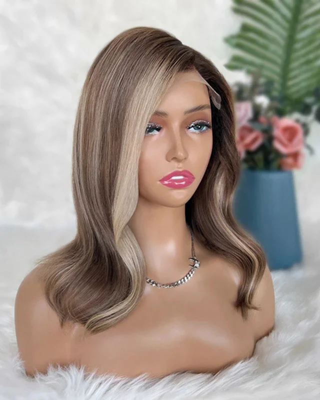 Bob Wigs for Formal Occasions​ [SalonLux] 13x4 HD Lace Balayage Wavy Bob Preplucked Human Hair Lace Front Wig