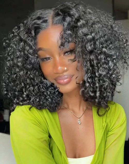 Sprial Curl 7x5 Bob Pre Cut Lace Preplucked Human Hair Wig Glueless Crystal HD Lace