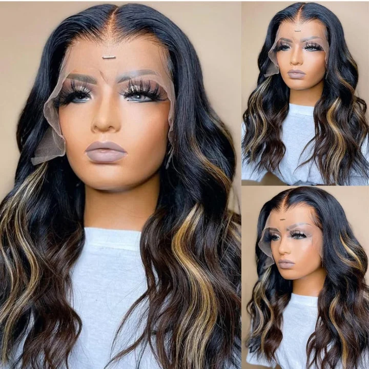 Xmas Sale Balayage Blonde Body Wave 13x4/4x4 HD Lace Front Wig For Women Highlight Pre Plucked Hairline Human Hair Wigs