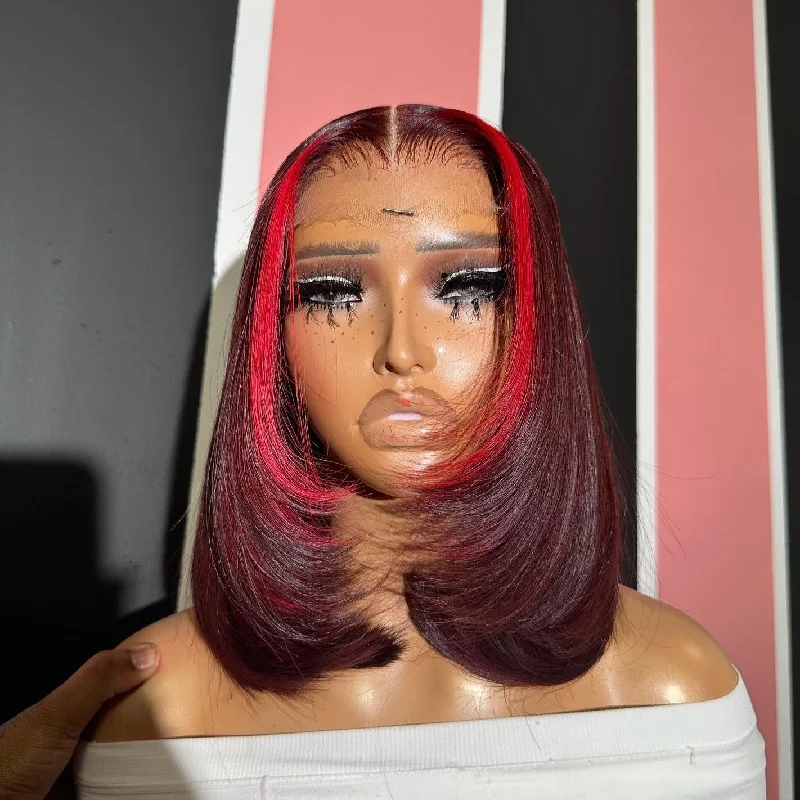 Bob Wigs for Petite Women Reese | Red Highlight 99J Layered Bob Human Hair Bob Lace Front Wig Bob Wigs for Petite Women Reese | Red Highlight 99J Layered Bob Human Hair Bob Lace Front Wig
