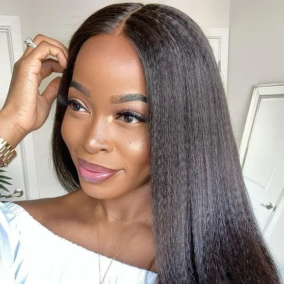 OQHAIR Kinky Straight Pre-Bleached Knots Wear Go Glueless Wigs Pre Cut Lace 4x6 HD Lace Closure Wigs OQHAIR Kinky Straight Pre-Bleached Knots Wear Go Glueless Wigs Pre Cut Lace 4x6 HD Lace Closure Wigs
