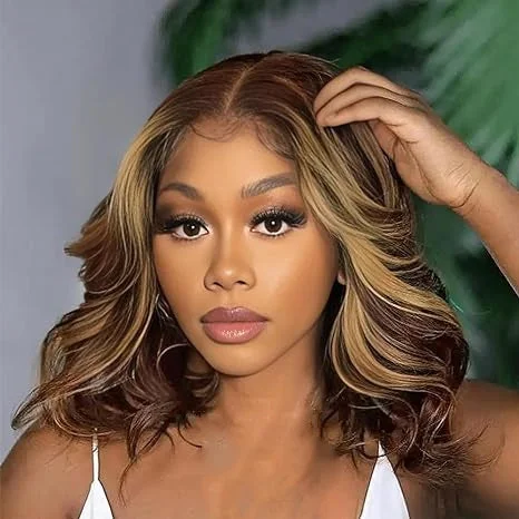 Lumiere A1 Customized Body Wave P4/27 Highlight Short Bob Wigs 4x4 Lace Front Human Hair Wigs with Baby Hair Lumiere A1 Customized Body Wave P4/27 Highlight Short Bob Wigs 4x4 Lace Front Human Hair Wigs with Baby Hair