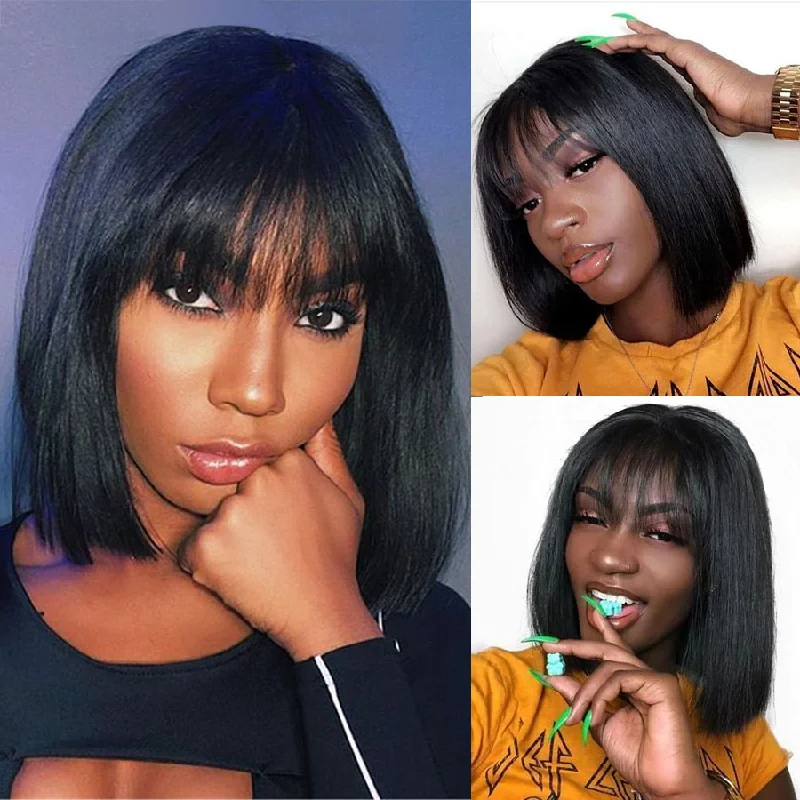 Straight Bob Full Machine Made Wigs None Lace For Women 6-14 Inches Virgin Human Hair Wig（No Code Need）